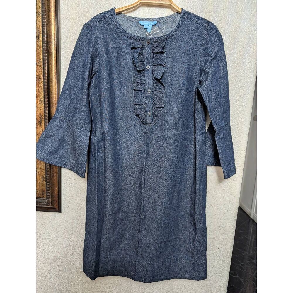 Draper James Chambray Ruffle Shift Dress Size 2 NWT